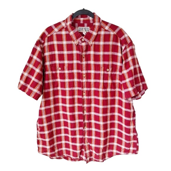 10 Crosby Derek Lam Other - Duluth Short Sleeve Camp Shirt Men Size XL Red Plaid Hemp Organic Cotton Grunge